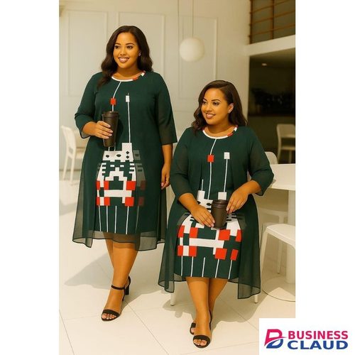 Plus Size Ladies Semi TUrkey Dress with Attached Cover Up