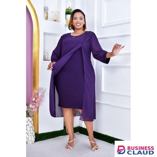 Plus Size Ladies Perfect Design Purple Dress With Attached Cover Up