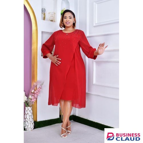 Plus Size Ladies Perfect Design Red Dress With Attached Cover Up