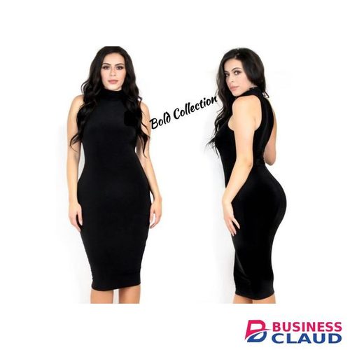 Sexiest BIG SIZE Black Mock Neck Stretchy Bodycon Dress (Hips 40-46" Fit)