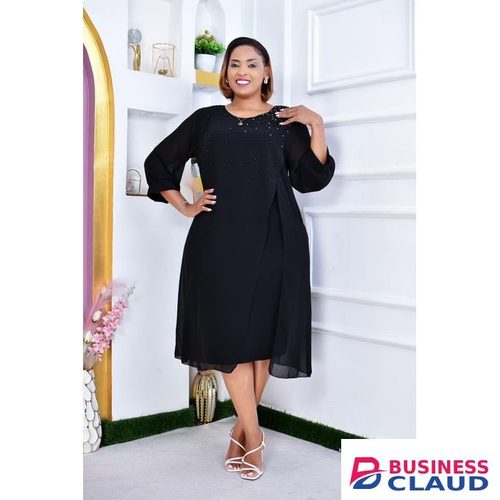Plus Size Ladies Perfect Design Black Dress With Attached Cover Up