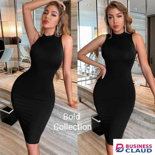 Stylish Black Mock Neck Sleeveless Bodycon Dress