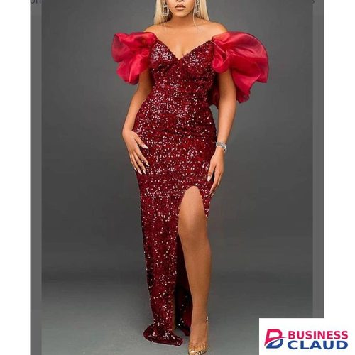 BURGUNDY SPARKLING GLAM GOWN,THIGH SLIT DRESS