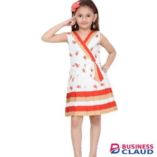 Ceemee Sleeveless Red Cotton Dress With Floral Pattern
