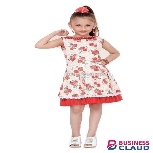 Ceemee Sleeveless Cotton Flowered Dress With Net Frill