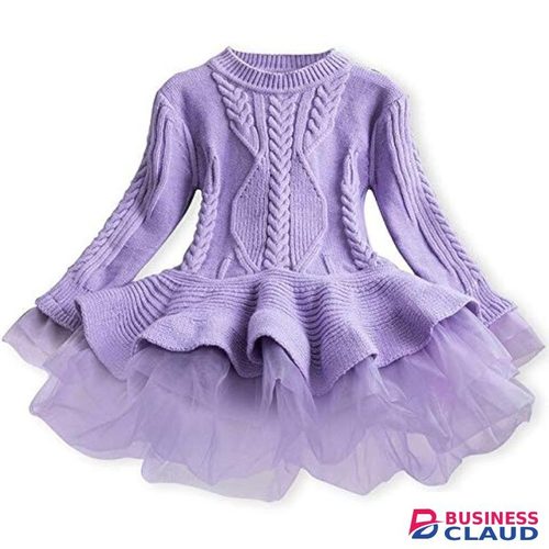 Long Sleeved Knitted Party Dress - Purple
