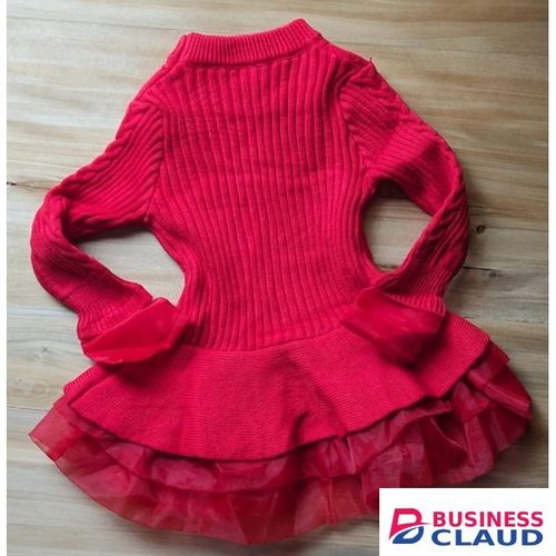 Long Sleeved Knitted Party Dress - Red