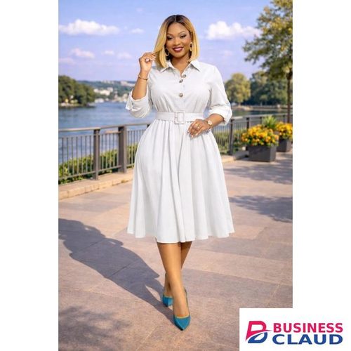 Elegant Golden Radiance Belted Midi Dress
