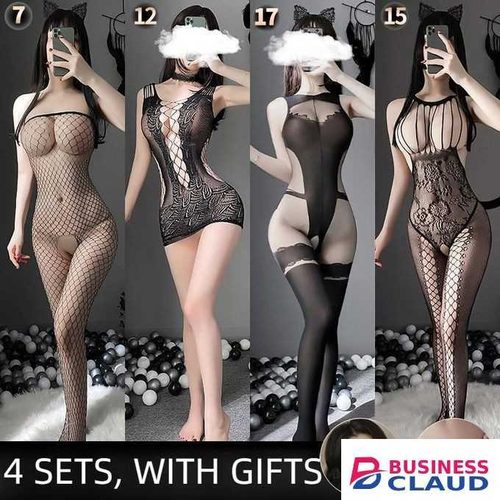 Women Fishnet Bodystockings 4 Sets Sexy Mesh Stockings Lady's Body Stockings Open Jumpsuit Lingerie