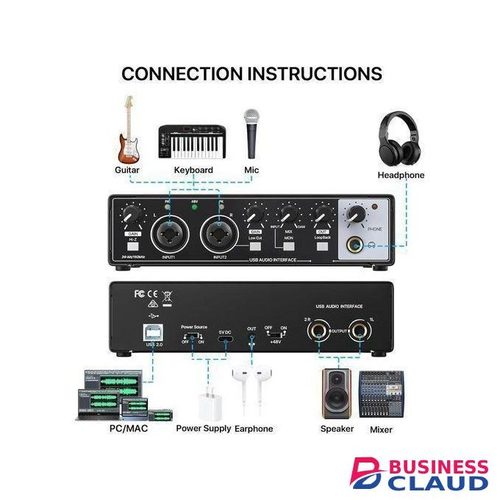 Pro USB Audio Interface 24Bit/192kHz - Studio Kubwa Sound Card with 48V Phantom Power for PC/Mac. Works with Guitar, Podcasting, Streaming & Karaoke Bundle (Includes DAW Software)