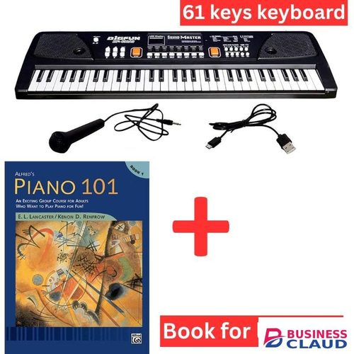 Businessclaud Books 61-Key Sound Master Keyboard + Alfred’s Piano 101 Book – Beginner Music Learning Kit for Adults