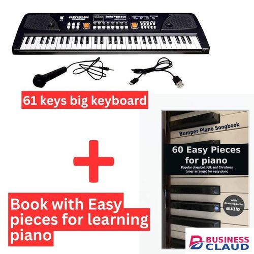 Businessclaud Books Bontempi 61-Key Electronic Keyboard Piano Learning Kit + Microphone + Songbook with Audio – Beginner Friendly