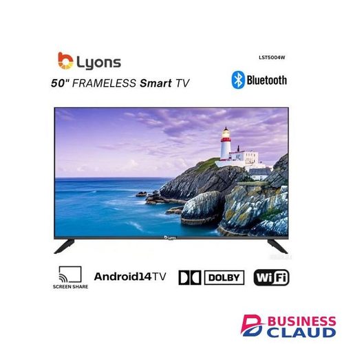 Lyons LST5004W 50 inch Dolby Vision 4K Frameless Android 14 Smart TV - WiFi, Netflix YouTube Miracast HDMI Bluetooth - Black