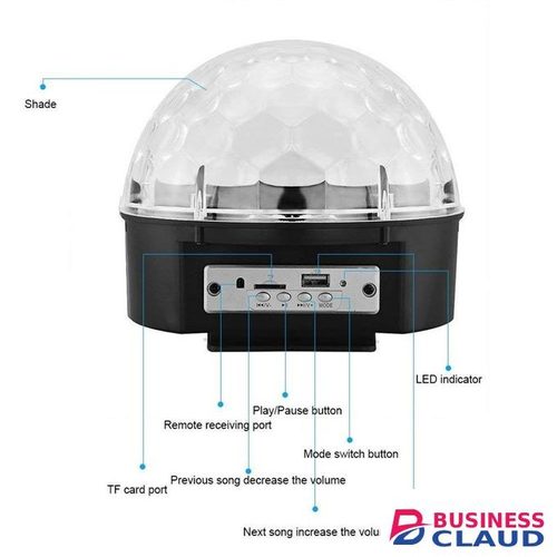 9 Color LED Disco Lights, Bluetooth Speaker, Remote Control, USB & TF Card MP3 Reader, 5m Cable