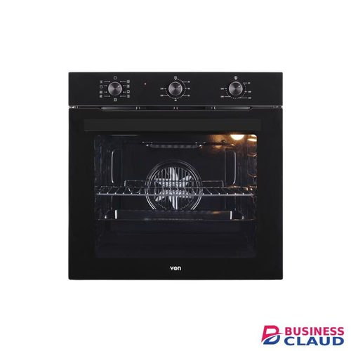 VON 60cm Built-In Electric Oven, 75L Capacity, 9 Functions, Triple Glass Door, Black Glass
