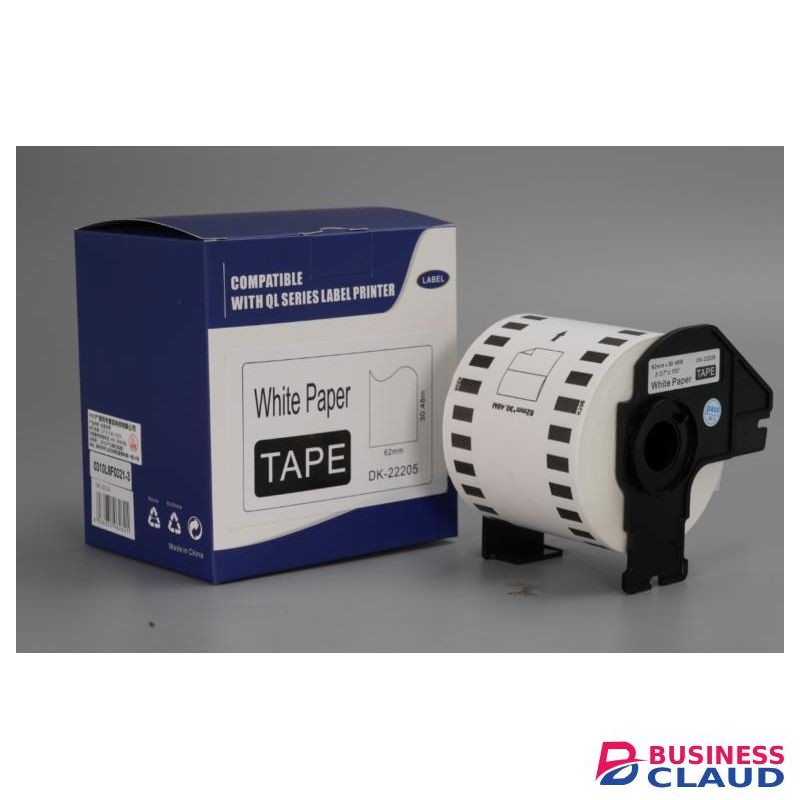 Brother Compatible DK-22205 Continuous Paper Black on White Label Roll 62mm wide
