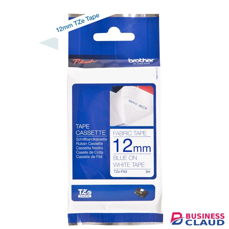 Brother Tape TZE-FA3 12MM- Fabric tape Blue on White