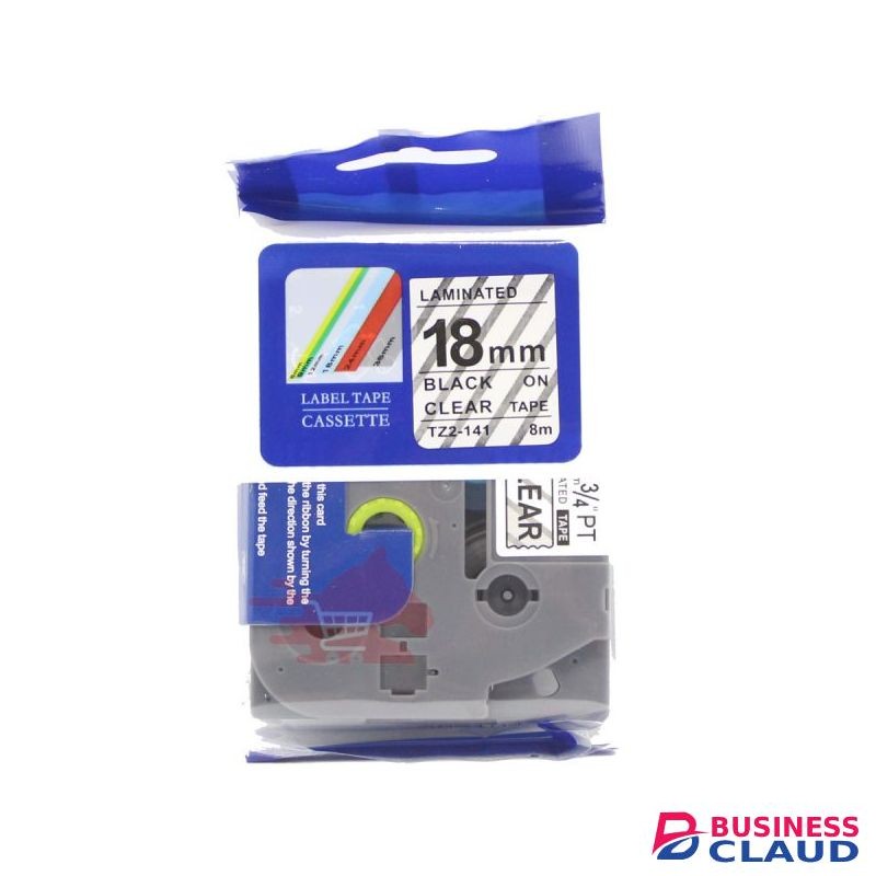 Brother TZ2-141 18mm X 8m Black On Clear Label Tape Compatible
