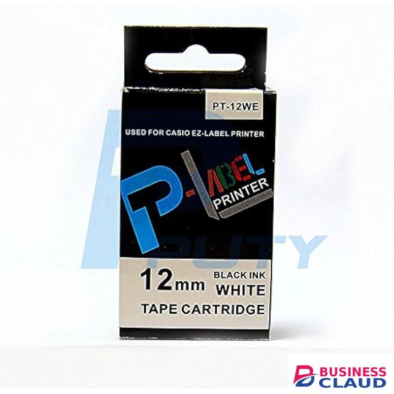 PT-12WE 12mm x 8m black on white label tape