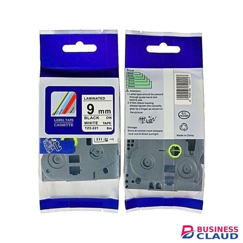 Brother TZ2-221 9mm Black on White Compatible Label Tape