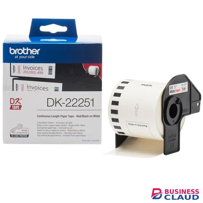 Brother DK-22251 Continuous Paper Label Roll – Black and Red on White, 62mm