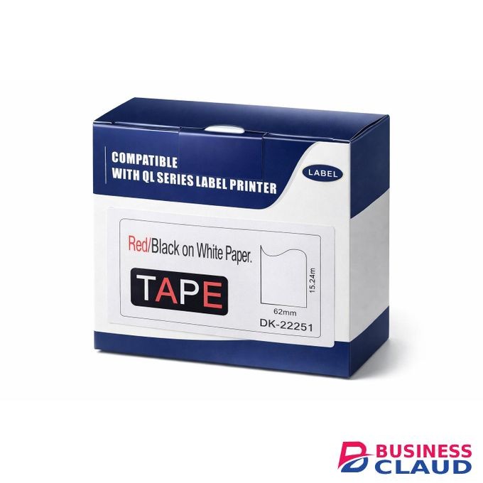 DK-22251 Continuous Paper Label Roll – Black and Red on White, 62mm