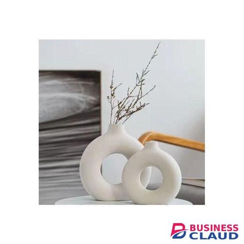WHITE Ceramic Donut Vase Dried Flower Arrangemet Home Decoration Nordic Office Desktop Living Room Donut Vase LARGE-22*20CM)