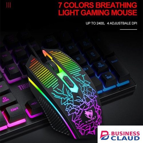 T-WOLF Gaming Combo TF400 Keyboard/Mouse/Headphone/Mouse Pad Wired LED RGB Backlight Bundle for PC Gamers Users - 4 in 1, Black