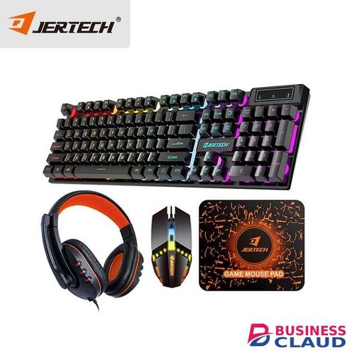 JERTECH Wired 4 in 1 gaming keyboard and mouse headphone 4 in 1 compos LED light gaming headset set for computer gamers
