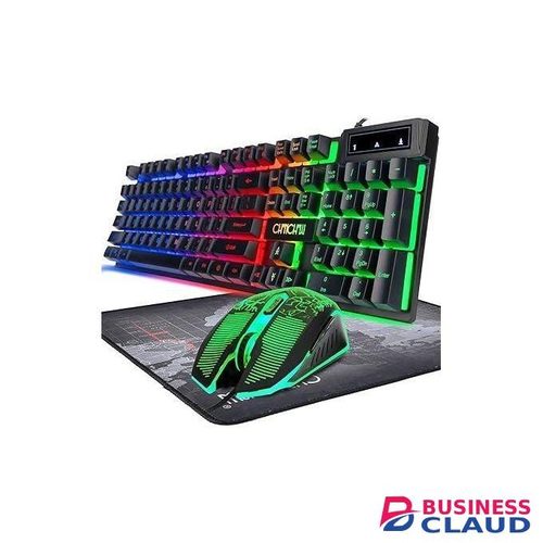 Keyboard and Mouse Gaming LED Wired Combo with Emitting Character Keyboard 4800DPI 2 Side Button USB Mouse Rainbow Backlit Mechanical Feeling Compatible with PC Raspberry Pi Mac Xbox one ps4