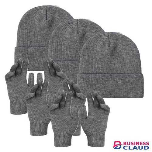 Grey Marvin Beanie Cap School Uniform- 3 PCS & Grey Kids Gloves - 3PCS