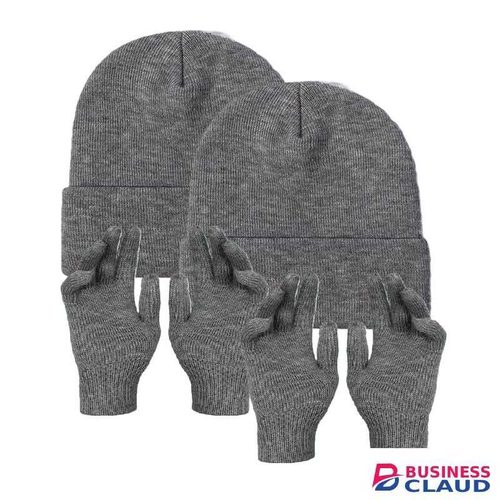 Grey Marvin Beanie Cap School Uniform- 2 PCS & Grey Kids Gloves - 2 PCS
