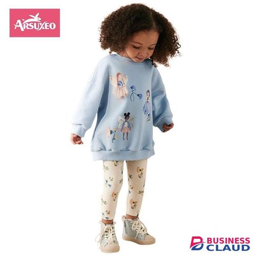 Arsuxeo 1-8Y Flowers Print Girls Clothing Sets Kids Suits 2Pcs Sweatshirts + Leggings Baby Kids Outfits