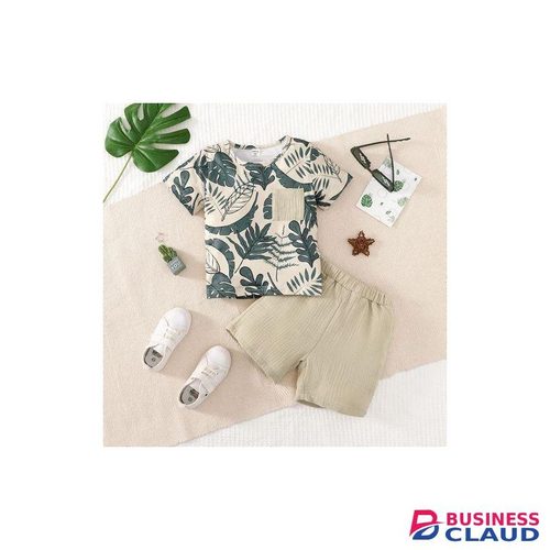 Catpapa 2PCS 4-7 Years Kid Boy Leaf Print T-shirt With Shorts