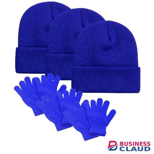 Royal Blue Marvin Beanie Cap School Uniform- 3 PCS & Royal Blue Kids Gloves - 3PCS