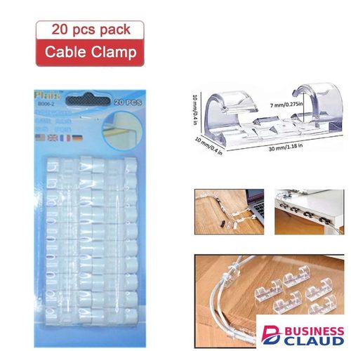 20pcs White Cable Management Clips – Self-Adhesive Holders for Home & Office Wires Organiser