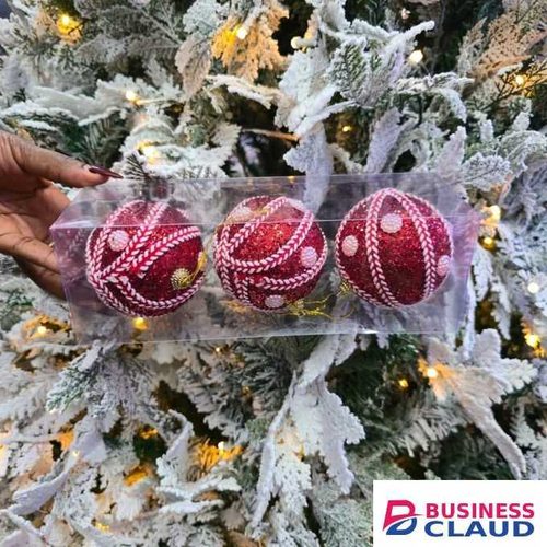 Wooven 3pc Set Christmas Ball 8cm Decorative Holiday Ornament Set for Home Tree Office Festive Seasonal Decoration