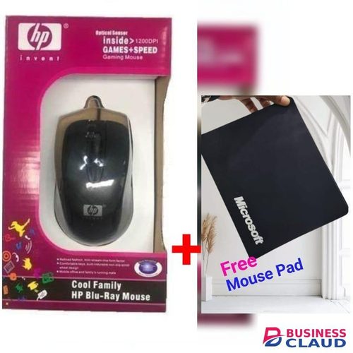 HP 3-Button Mini USB Optical Wired Mouse 1000 DPI PLUS Free Microsoft Mouse Pad