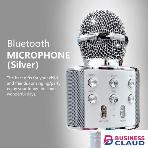 Silver Bluetooth Singing Microphone – Kids Wireless Karaoke Mic With Built-In Speaker And LED Effects