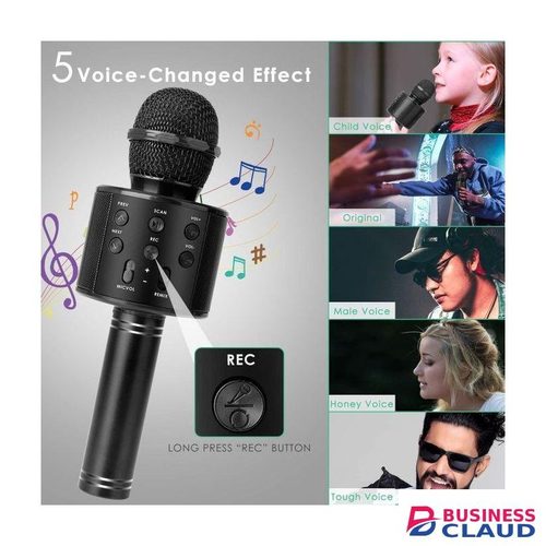 All-in-One Karaoke Mic for Kids – Black with Built-in Speaker & Lights