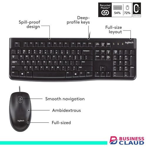 Logitech MK120 Wired Keyboard and Mouse Combo for Windows, Optical Wired Mouse