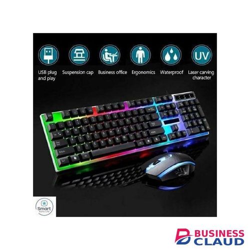 Keyboard & Mouse Combos White Backlit Keyboard And Mouse Rubber Russian Wired Suitable For Gamers