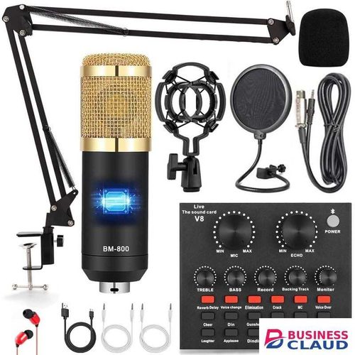BM800 Mic Kit with V8 Sound Card for Streaming and Karaoke Use