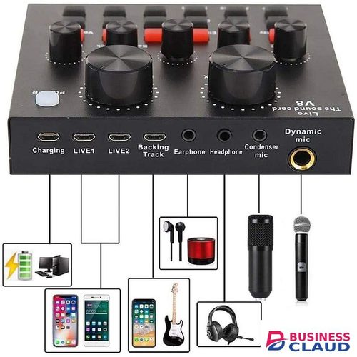 BM800 Mic with V8 Sound Card for Clear Audio in Podcasts and Karaoke