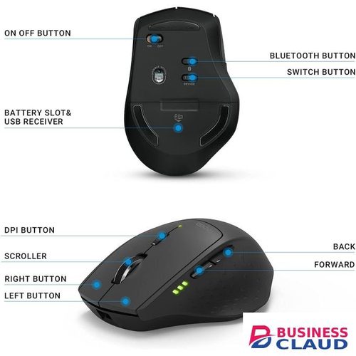 Rapoo MT550 Multi-Device Bluetooth Mouse, Connect to 4 Different Devices, 4 Adjustable DPI, Ergonomic Comfortable Use, 12 Month Long Battery Life, for Computer Laptop Tablets Phones - Black