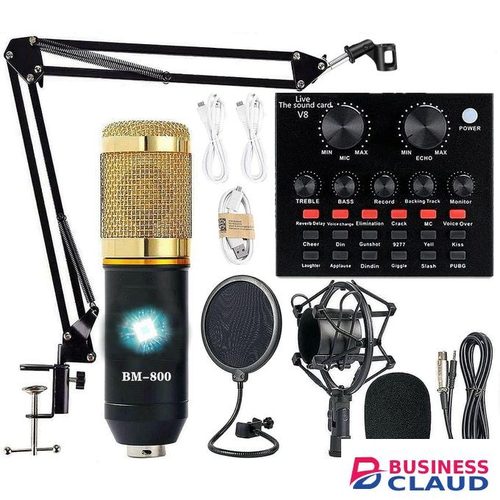 BM800 Condenser Mic and V8 Live Sound Card for Streaming Karaoke and Broadcasting