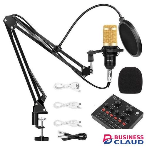 BM800 Wired Condenser Mic with V8 Live Sound Card for Singing Karaoke Podcast Recording