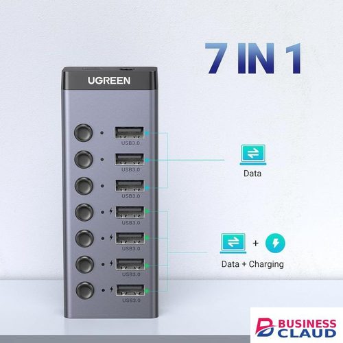 Ugreen USB-C to 7-Port USB-A 3.0 Hub with 12V DC Power (CM481) – High-Speed 5Gbps Data Hub, Powered USB Splitter with EU Adapter, Ideal for Laptop, PC, Printer, Keyboard, Mouse & External Drives