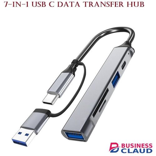 USB C+USB Hubs 5 Port USB Splitter Multiport Extended Data Cable Memory Card Adapter for PC Keyboards Laptop Mouse 7IN1