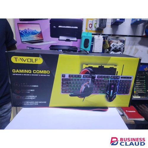 T-WOLF 4-in-1 Gaming Combo – Keyboard, Mous, Headset & Mous Pad – RGB Backlit (Wired USB)